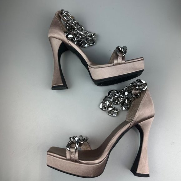 Jeffrey Campbell Silverlake Platform Heel in Taupe Satin Silver - Picture 8 of 13